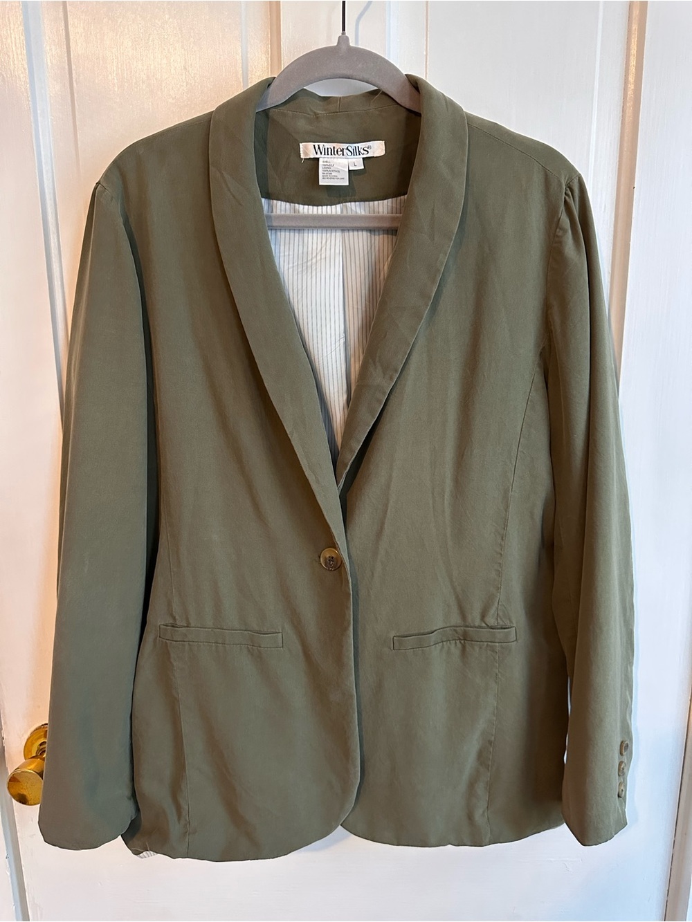 WinterSilks Vintage 100% Silk Olive Green Women's Blazer Jacket